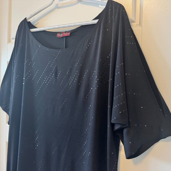 90s Black Sequin Shift Claire France Party Dress – Made in Canada – 2X - Picture 2 of 5
